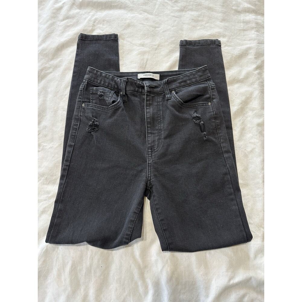 Forever 21 Distressed Black Skinny Jeans - Size 27
